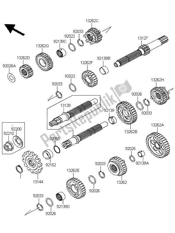 All parts for the Transmission of the Kawasaki D Tracker 125 2010