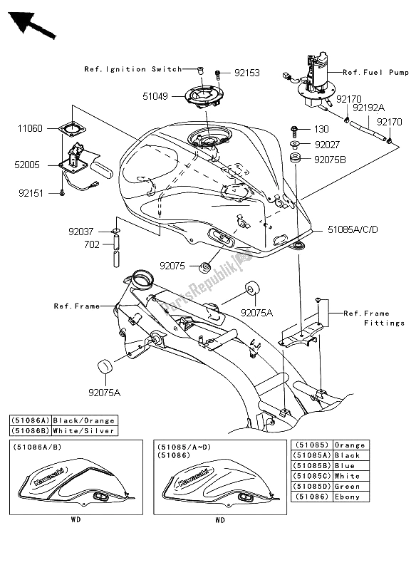 Alle onderdelen voor de Benzinetank van de Kawasaki Z 1000 2008