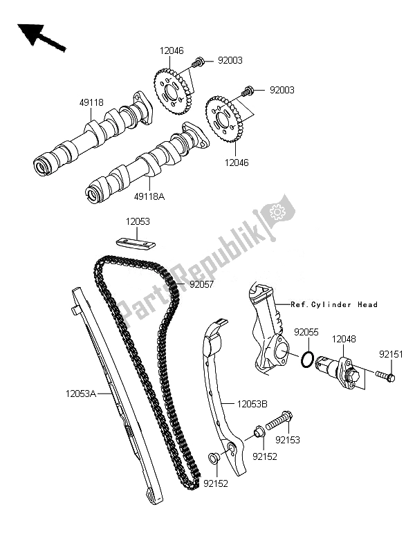 Todas as partes de árvore De Cames E Tensor do Kawasaki Versys 650 2010