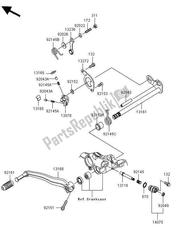 All parts for the Gear Change Mechanism of the Kawasaki KFX 450R 2012