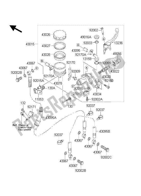 Todas las partes para Cilindro Maestro Delantero de Kawasaki Ninja ZX 6R 600 2004