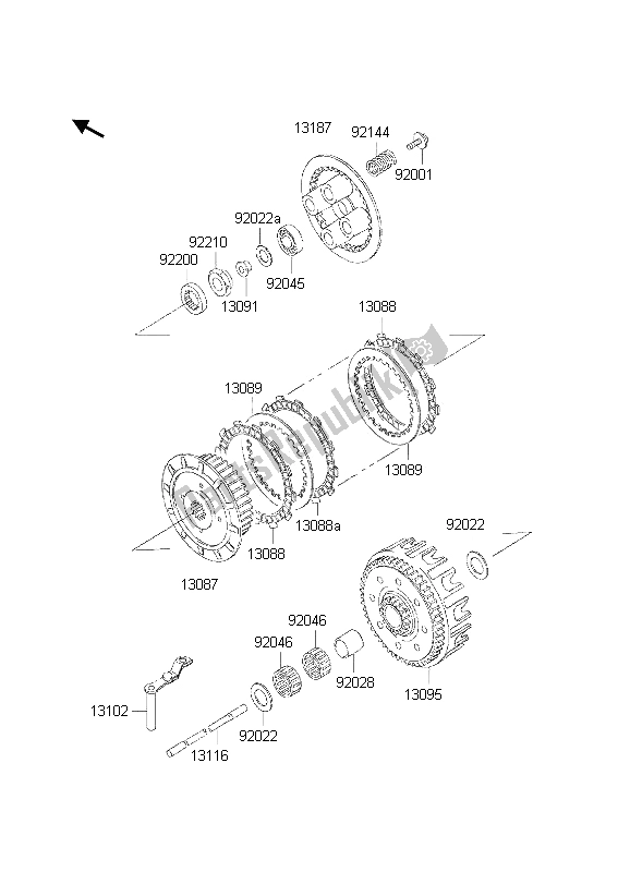 All parts for the Clutch of the Kawasaki KX 125 2002