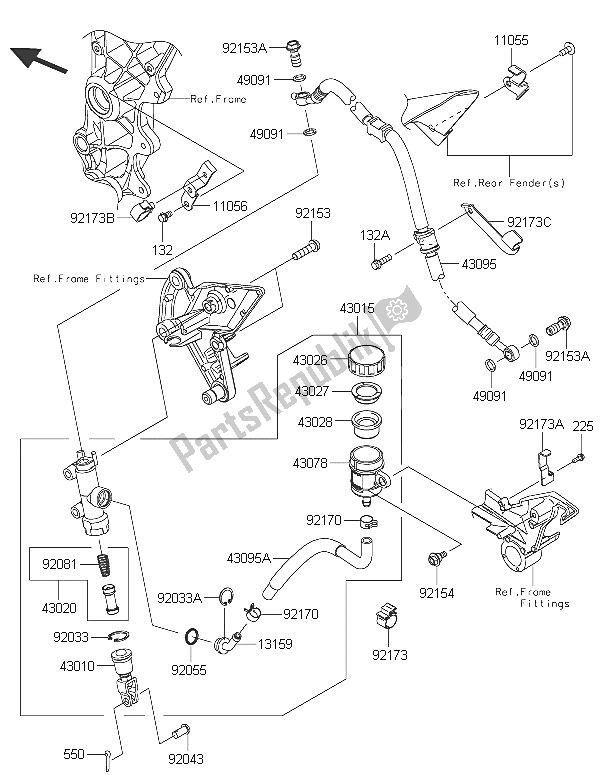 Toutes les pièces pour le Maître-cylindre Arrière du Kawasaki Z 1000 2016