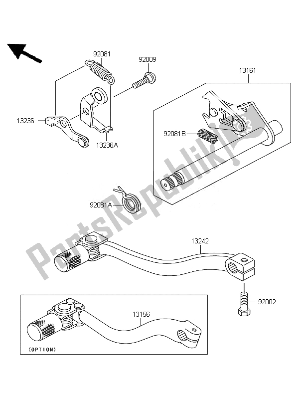 All parts for the Gear Change Mechanism of the Kawasaki KX 65 2010