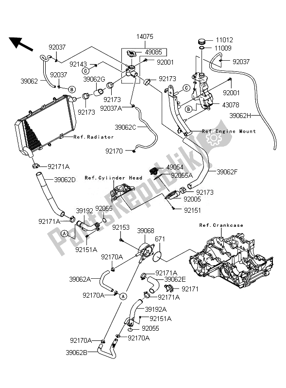 All parts for the Water Pipe of the Kawasaki Z 1000 ABS 2010