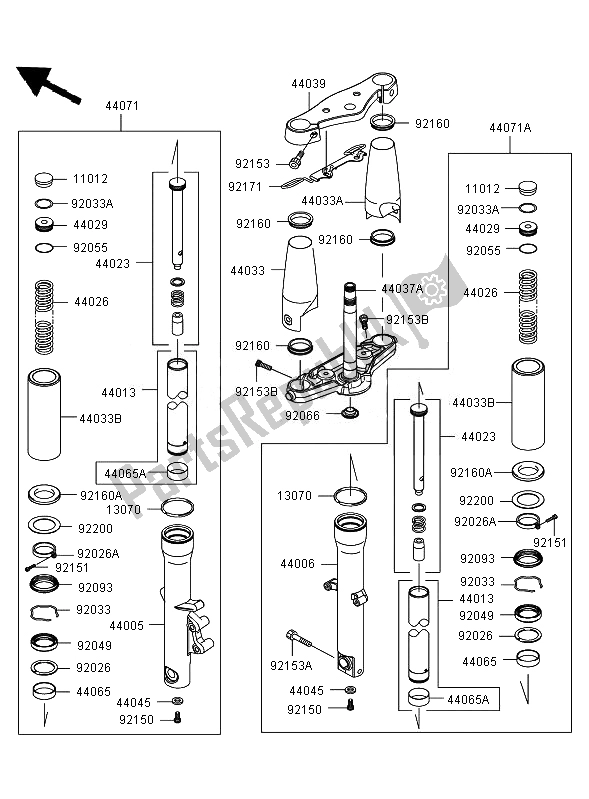 Alle onderdelen voor de Voorvork (jkavn2b17a015508) van de Kawasaki VN 900 Classic 2007
