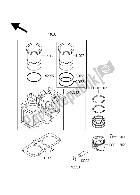 Tutte le parti per il Cilindro E Pistone del Kawasaki KLE 500 1995
