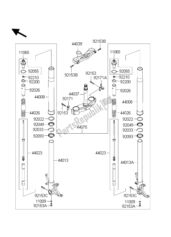 Todas las partes para Tenedor Frontal de Kawasaki Ninja ZX 10 RR 1000 2004