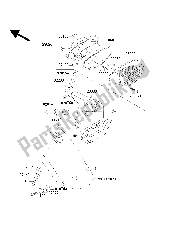 All parts for the Taillight of the Kawasaki W 650 2002