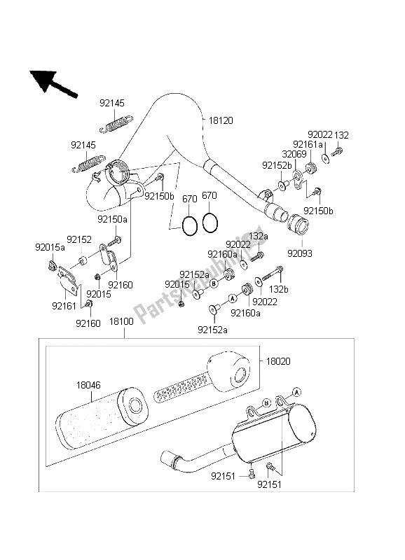 Toutes les pièces pour le Silencieux du Kawasaki KX 125 2003