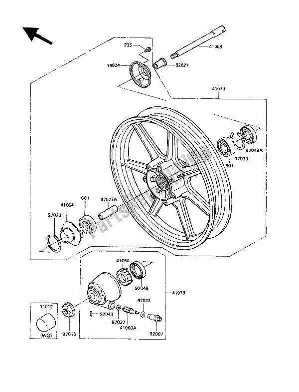 All parts for the Front Hub of the Kawasaki LTD 450 1989