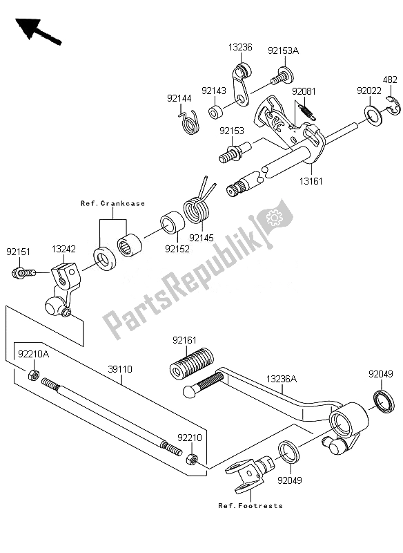 All parts for the Gear Change Mechanism of the Kawasaki Z 750 2007