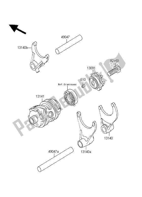 All parts for the Gear Change Drum & Shift Fork of the Kawasaki KX 250 1999