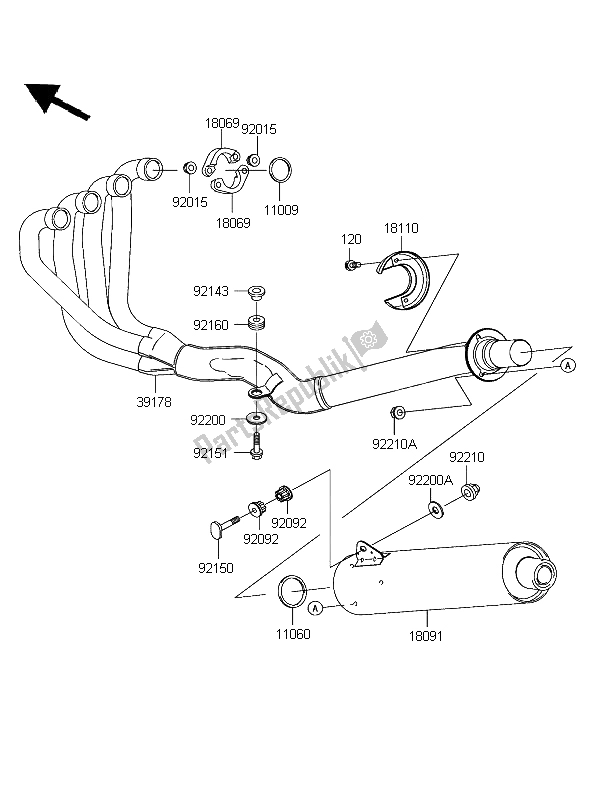 Toutes les pièces pour le Silencieux du Kawasaki ZRX 1200R 2004