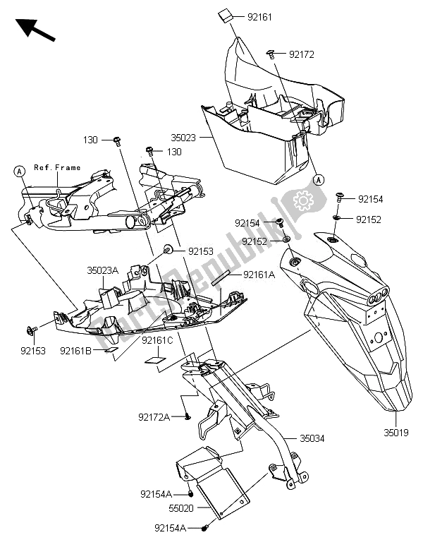 Tutte le parti per il Parafango Posteriore del Kawasaki ER 6F 650 2014