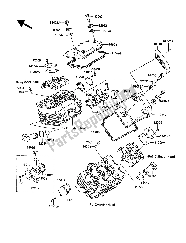 All parts for the Cylinder Head Cover of the Kawasaki VN 750 Twin 1987