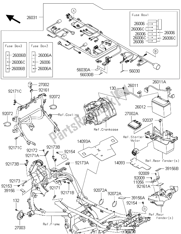 Tutte le parti per il Equipaggiamento Elettrico Del Telaio del Kawasaki Versys 650 ABS 2015