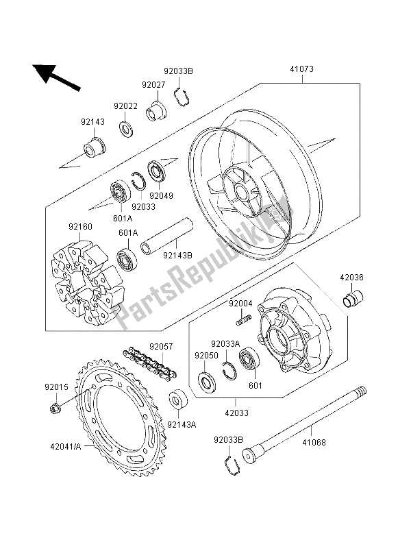 All parts for the Rear Hub of the Kawasaki ZZ R 1100 1998