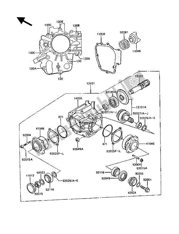 All parts for the Front Bevel Gear of the Kawasaki GT 550 1986