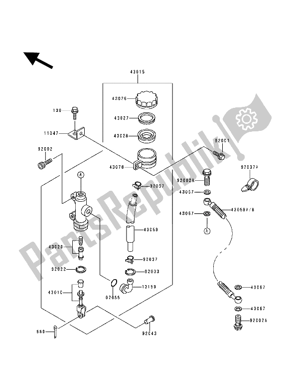 All parts for the Rear Master Cylinder of the Kawasaki Zephyr 1100 1993