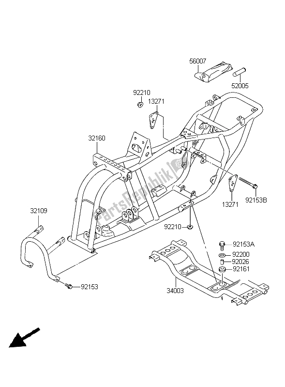 All parts for the Frame of the Kawasaki KFX 50 2004