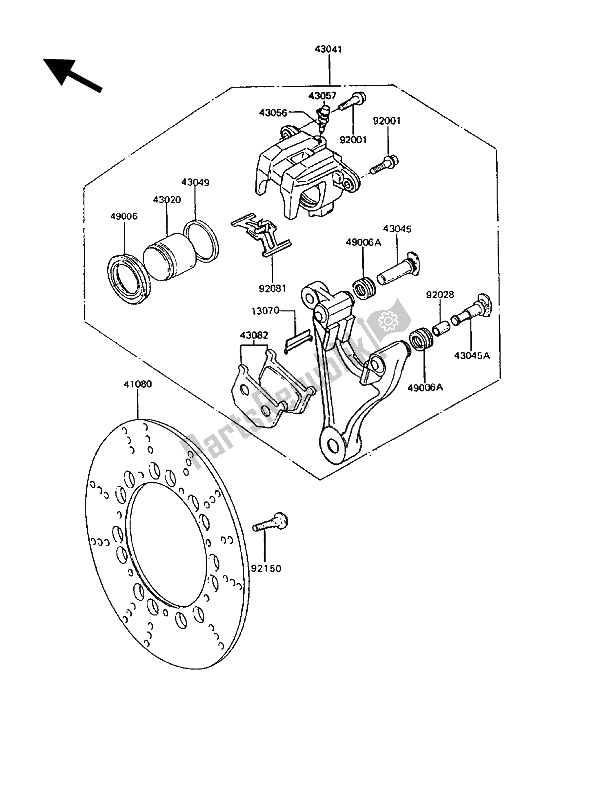 All parts for the Rear Brake of the Kawasaki GT 750 1992