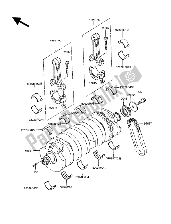 All parts for the Crankshaft of the Kawasaki 1000 GTR 1992