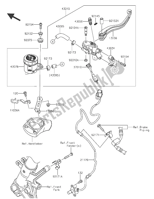 Todas as partes de Cilindro Mestre Dianteiro do Kawasaki ZZR 1400 ABS 2016