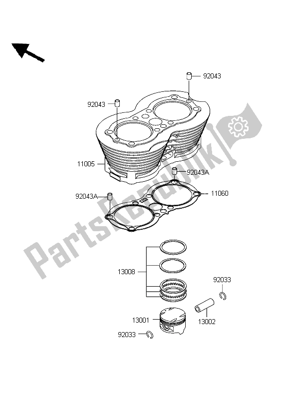 All parts for the Cylinder & Piston of the Kawasaki W 650 2004