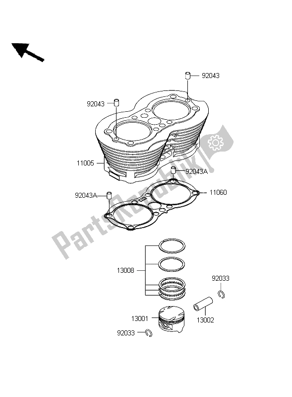 All parts for the Cylinder & Piston of the Kawasaki W 650 2004