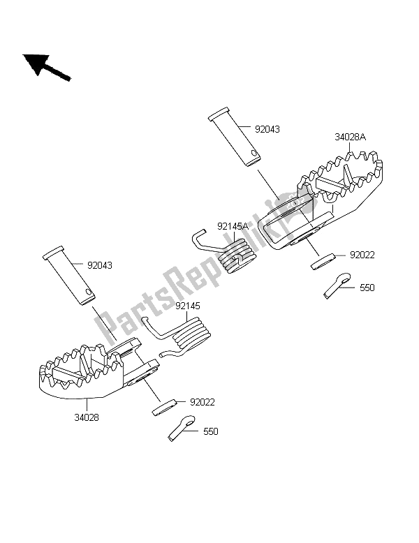 All parts for the Footrests of the Kawasaki KX 65 2009