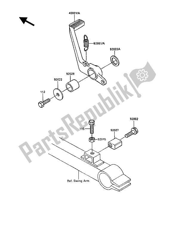 All parts for the Brake Pedal of the Kawasaki GPZ 900R 1986