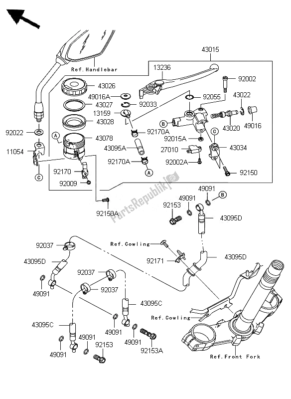 Alle onderdelen voor de Voorste Hoofdcilinder van de Kawasaki Z 750 2010