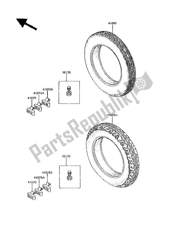 Alle onderdelen voor de Banden van de Kawasaki GPZ 305 Belt Drive 1994