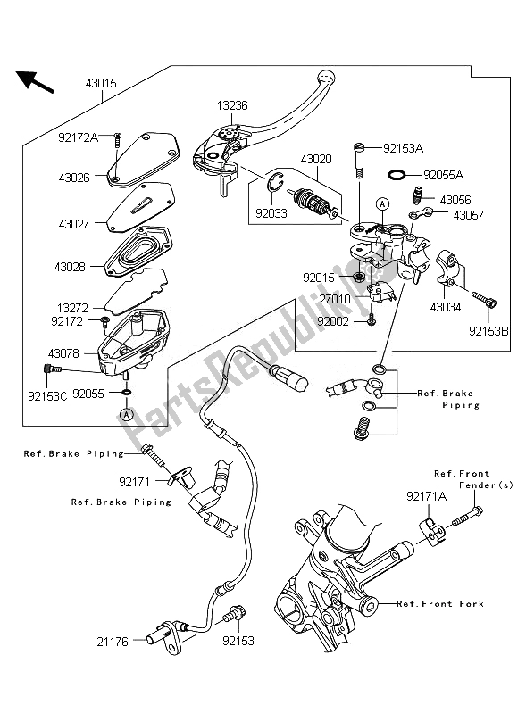 All parts for the Front Master Cylinder of the Kawasaki 1400 GTR ABS 2010