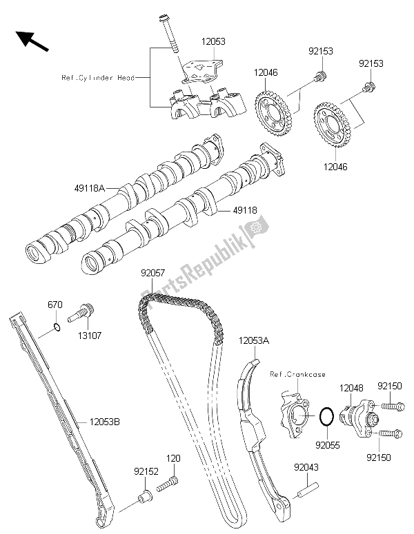 Alle onderdelen voor de Nokkenas (sen) En Spanner van de Kawasaki Ninja ZX 10R ABS 1000 2015