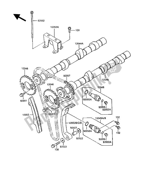 All parts for the Camshaft(s) & Tensioner of the Kawasaki GPZ 900R 1988