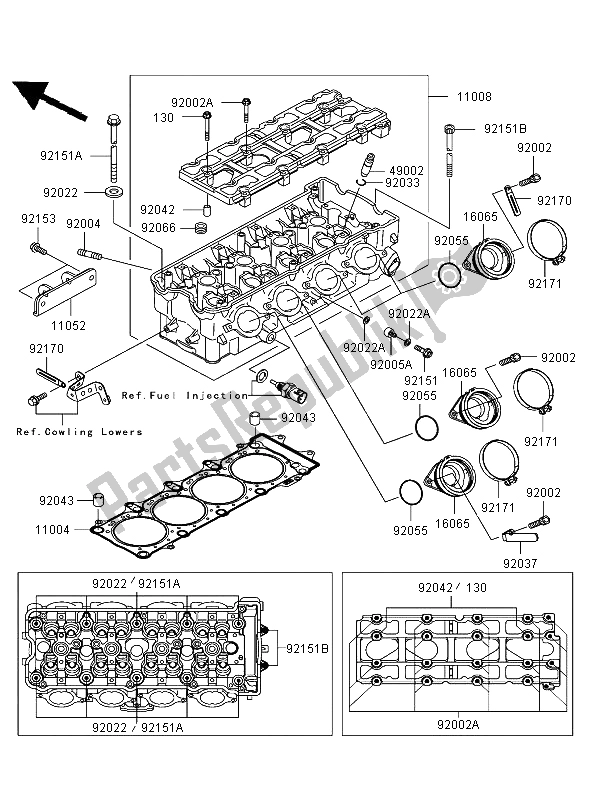All parts for the Cylinder Head of the Kawasaki Ninja ZX 12R 1200 2004