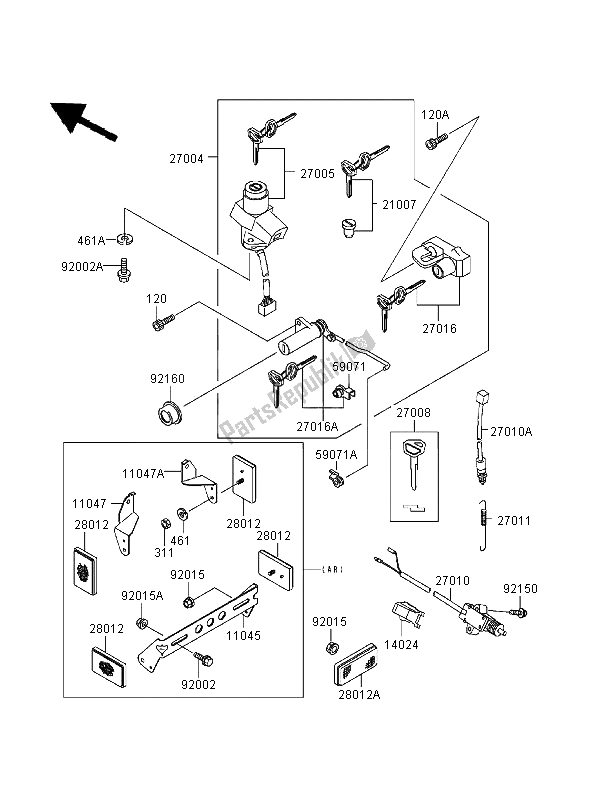 All parts for the Ignition Switch of the Kawasaki Zephyr 1100 1995