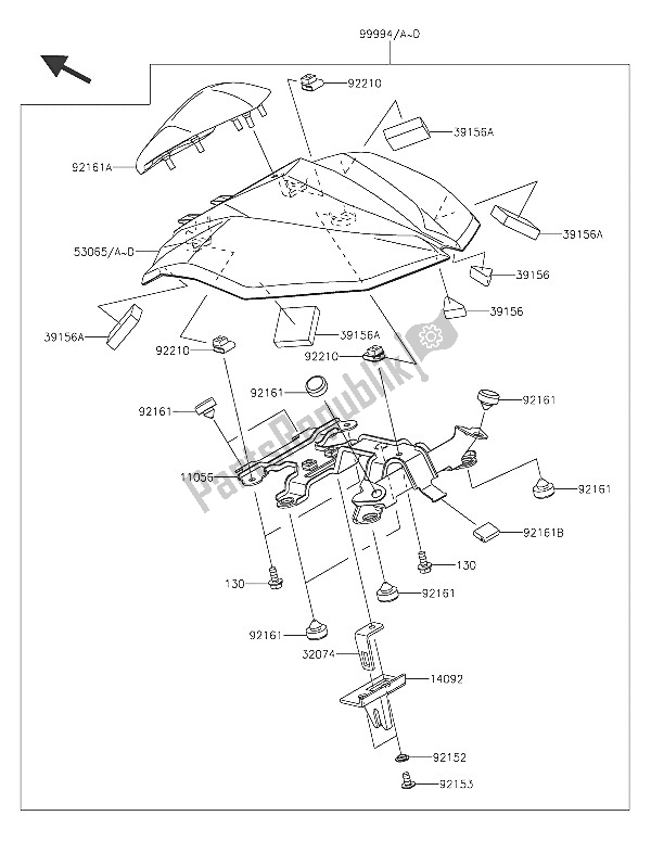 All parts for the Accessory (single Seat Cover) of the Kawasaki Z 800 2016