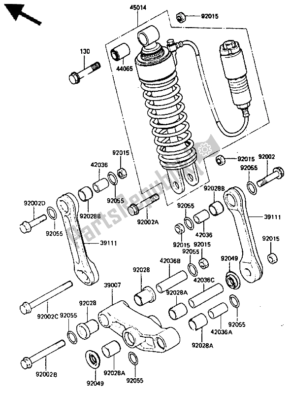 Alle onderdelen voor de Ophanging En Schokdemper van de Kawasaki GPZ 400A 1985