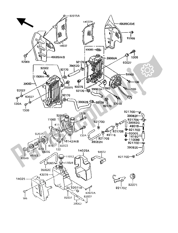Alle onderdelen voor de Radiator van de Kawasaki KLR 600 1992
