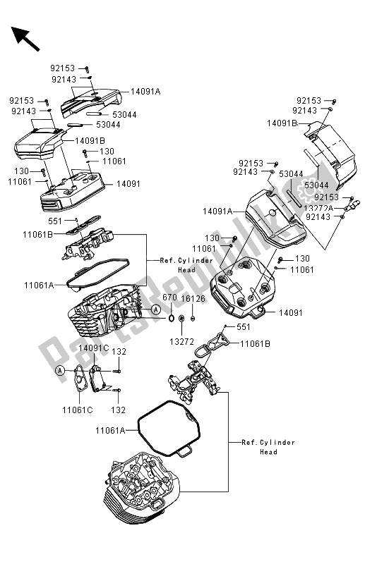Alle onderdelen voor de Kleppendeksel van de Kawasaki VN 1700 Voyager Custom ABS 2013