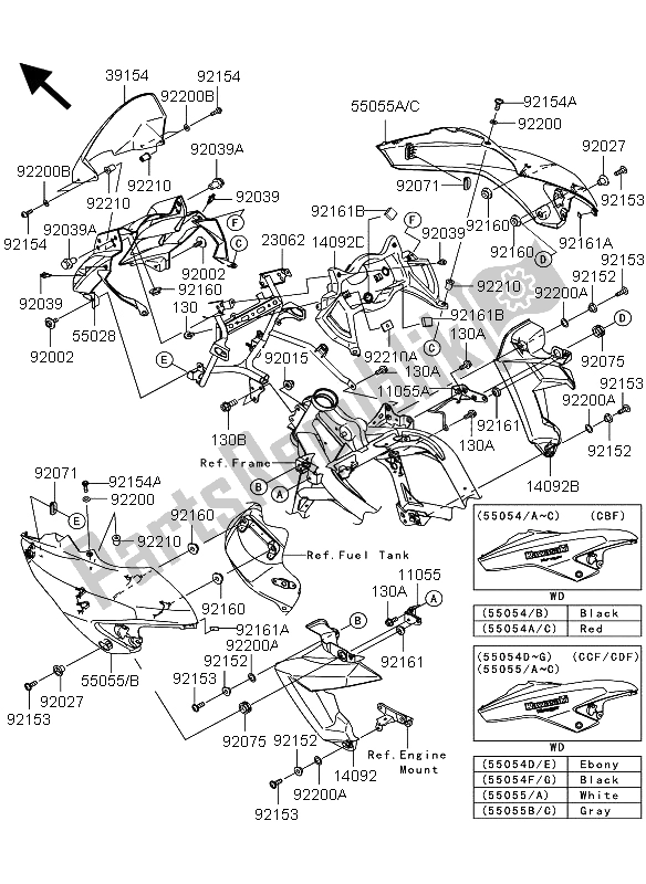 Alle onderdelen voor de Motorkap van de Kawasaki Versys 650 2013