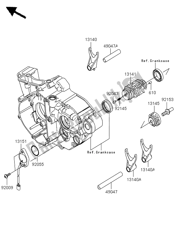 All parts for the Gear Change Drum & Shift Fork of the Kawasaki KX 250F 2011