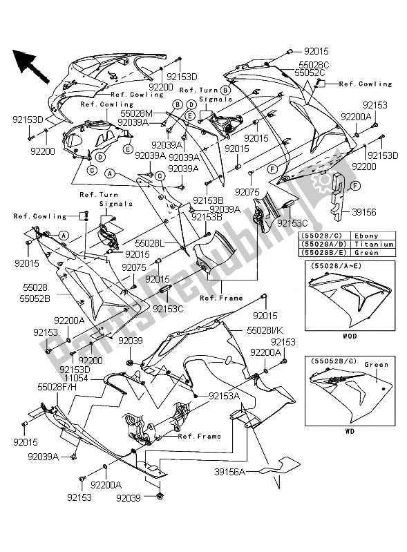 Tutte le parti per il Il Cofano Si Abbassa del Kawasaki Ninja ZX 10R 1000 2007