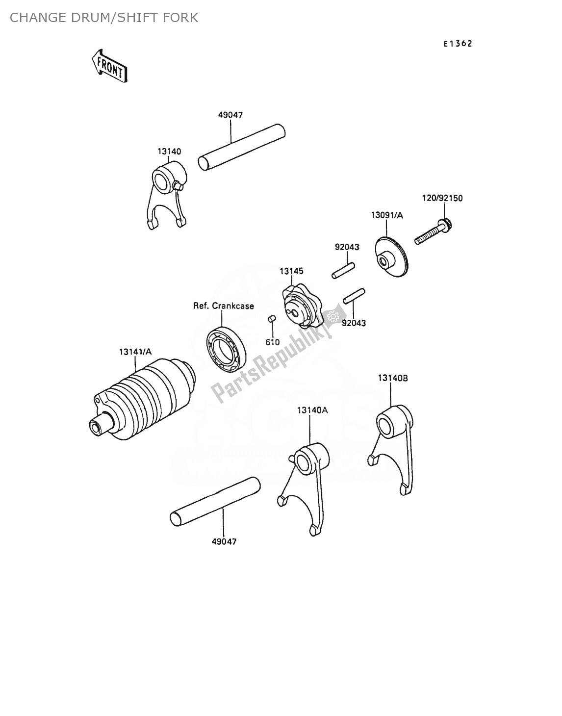 All parts for the Change Drum/shift Fork of the Kawasaki AR 50 1989