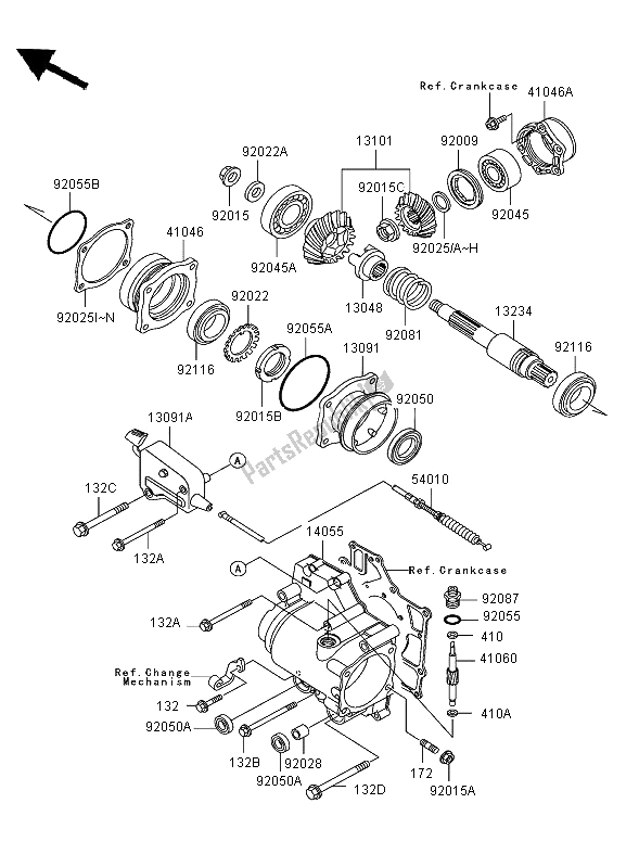 All parts for the Front Bevel Gear of the Kawasaki KLF 300 2002