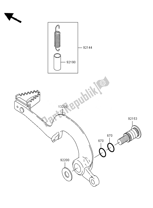 All parts for the Brake Pedal of the Kawasaki KX 250F 2007