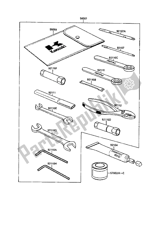 Alle onderdelen voor de Eigenaars Tools van de Kawasaki KLR 500 1988